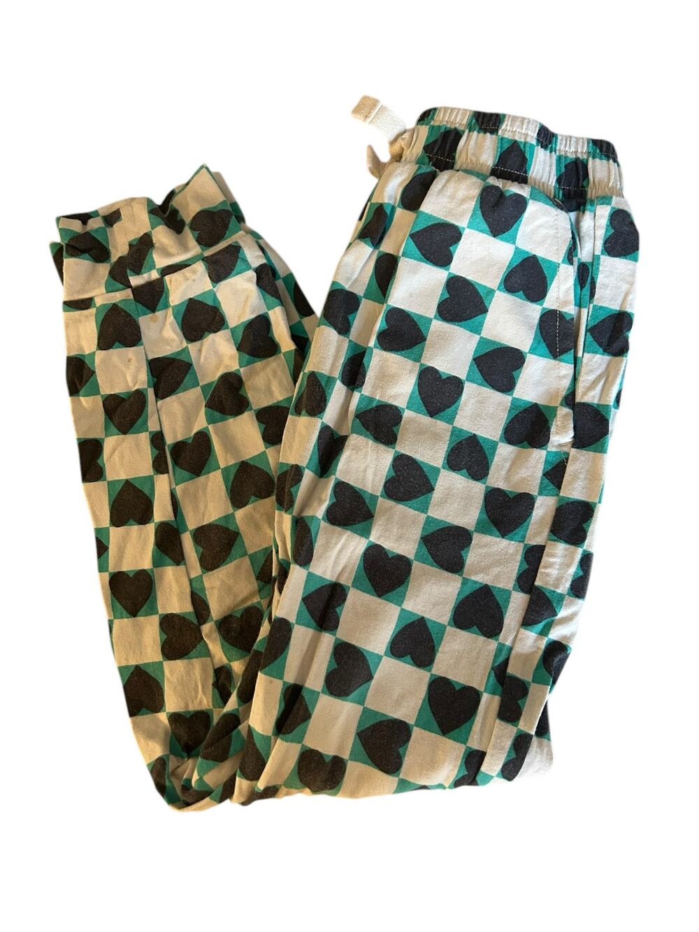 Tea Collection teal white black heart check plaid pants size 5